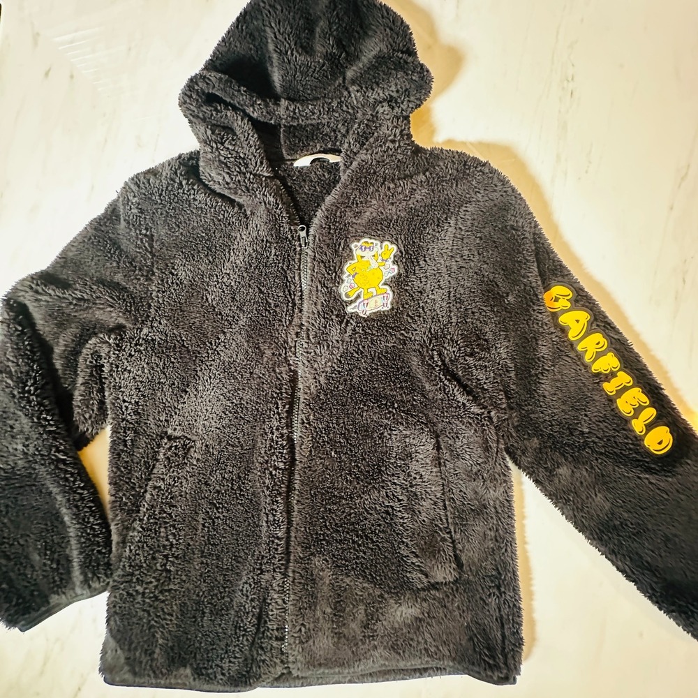 H & M Garfield Hoodie Plush Youth Large Black Full Zip US 20